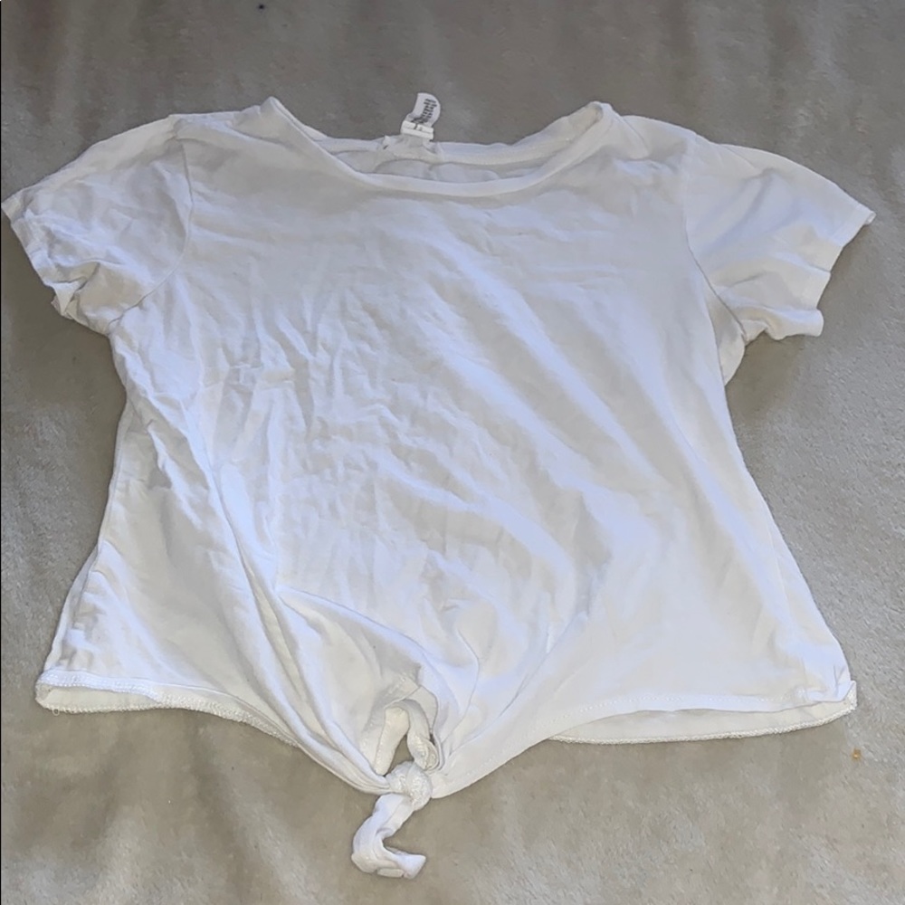 white tee with knit in front